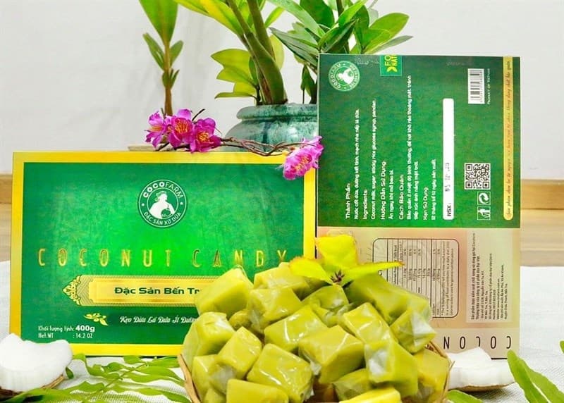 Kẹo dừa lá dứa Bến Tre ít đường 400g/hộp 2