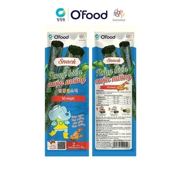 Snack rong cuộn nướng giòn 6g O'food vị mực