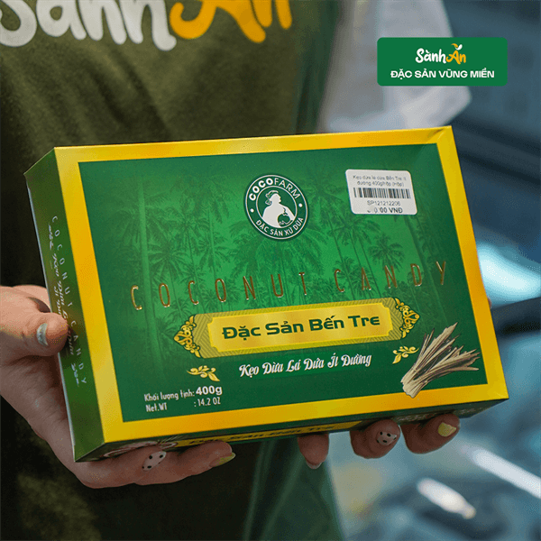 Kẹo dừa lá dứa Bến Tre ít đường 400g/hộp 3
