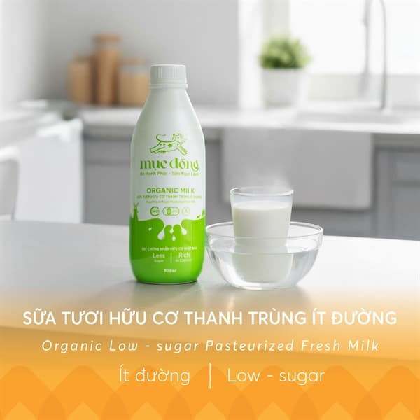 Sữa tươi hữu cơ thanh trùng ít đường organic mục đồng 900ml